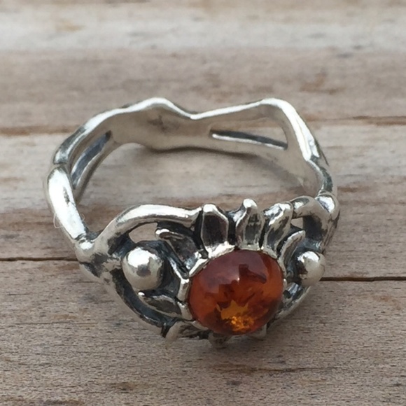 Sunflower Dancer Ring .925 Sterling Silver w/ genuine Amber - Picture 3 of 8